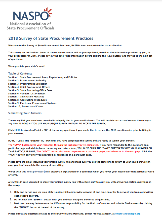 2018 Member Questions: Survey of State Procurement Practices