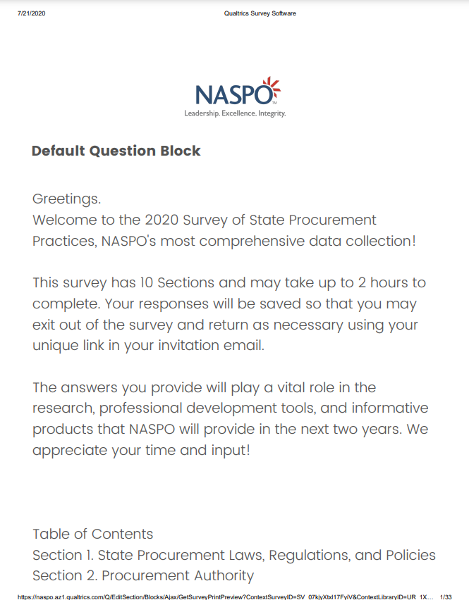 2020 Member Questions: Survey of State Procurement Practices