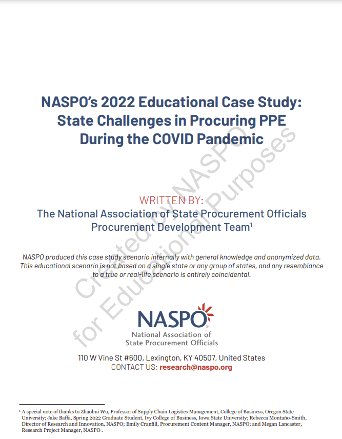 NASPO's 2022 Educational Case Study: State Challenges in Procuring PPE During the COVID Pandemic
