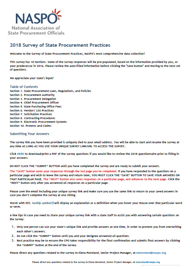 2018 Member Questions: Survey of State Procurement Practices