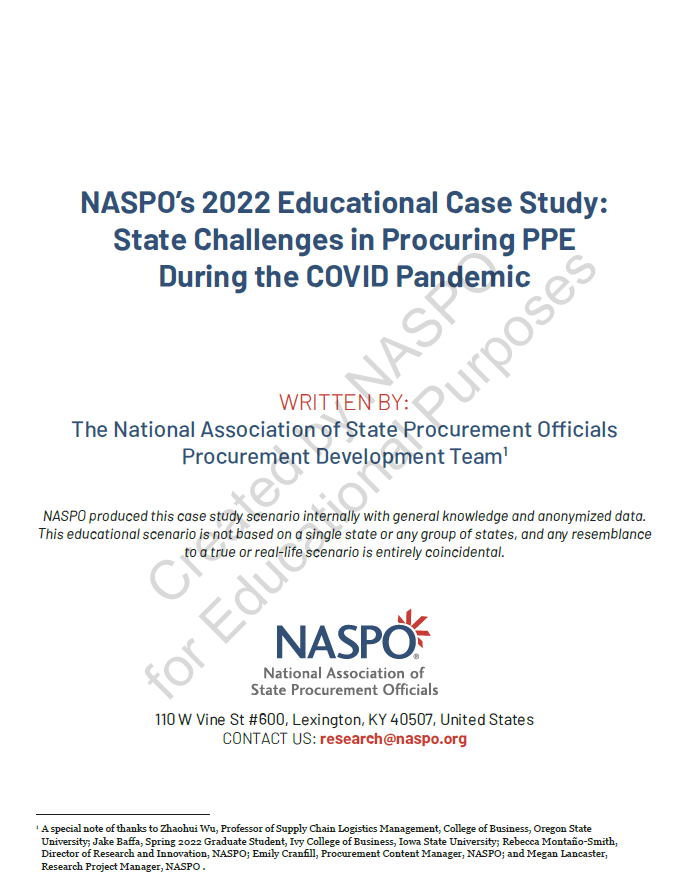 NASPO's 2022 Educational Case Study: State Challenges in Procuring PPE During the COVID Pandemic