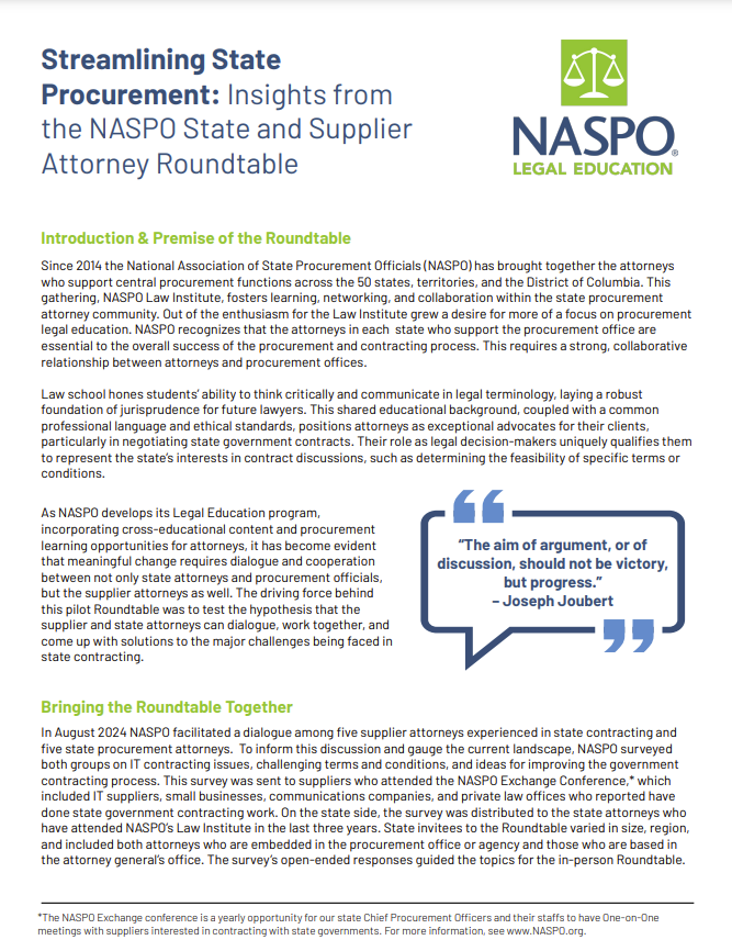 Streamlining State Procurement: Insights from the NASPO State and Supplier Attorney Roundtable